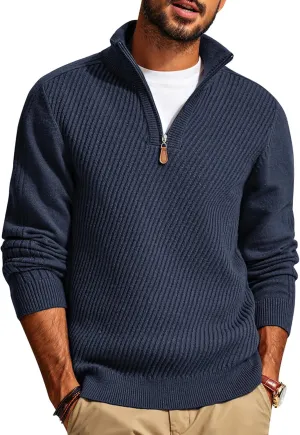 PJ PAUL JONES Mens Quarter Zip Pullover Sweaters Casual Slim Fit Knit Texture Sweater