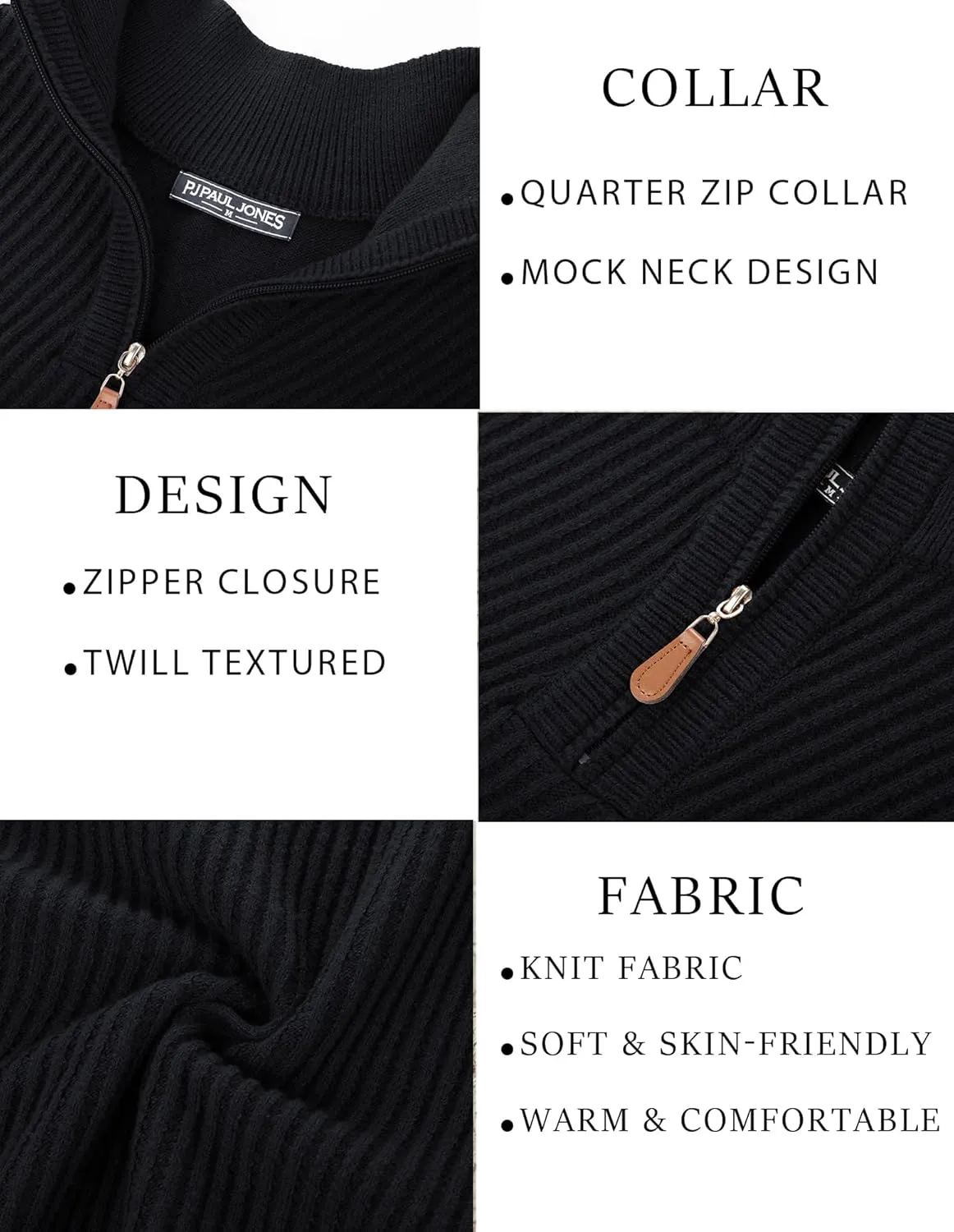 PJ PAUL JONES Mens Quarter Zip Pullover Sweaters Casual Slim Fit Knit Texture Sweater