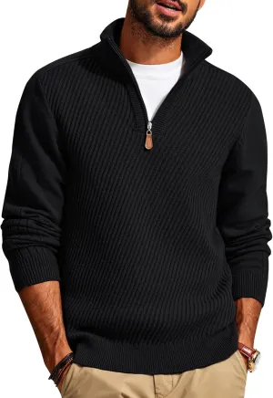 PJ PAUL JONES Mens Quarter Zip Pullover Sweaters Casual Slim Fit Knit Texture Sweater