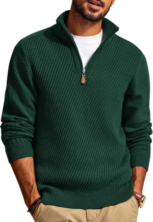 PJ PAUL JONES Mens Quarter Zip Pullover Sweaters Casual Slim Fit Knit Texture Sweater