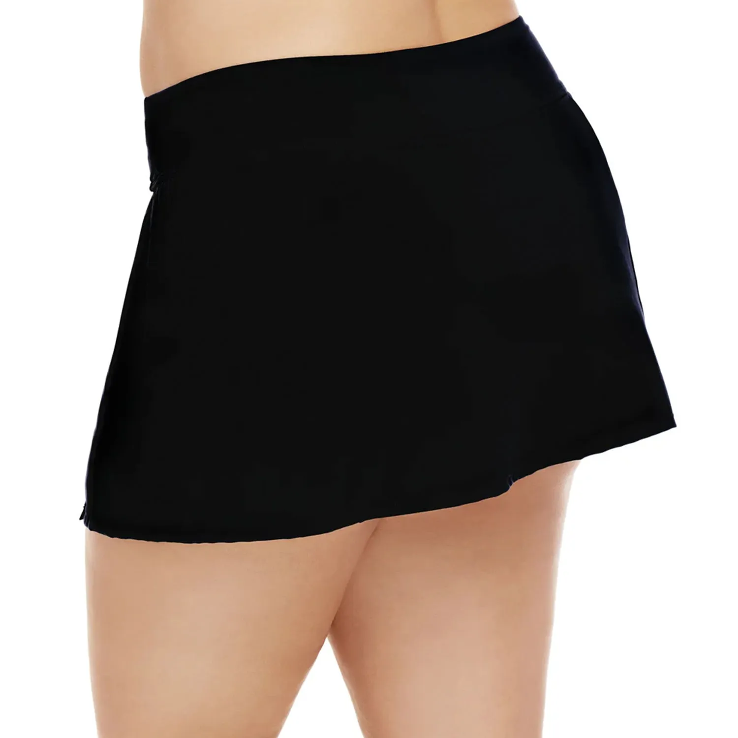 PL-CRBTM-BK - Wholesale Women's Plus Solid Black Swim Skirt