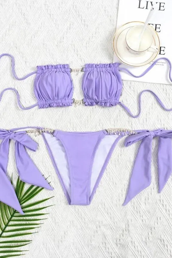 Plain Stylish Lace-Up Strappy Bikini