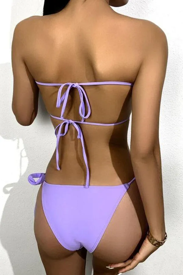 Plain Stylish Lace-Up Strappy Bikini