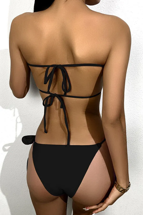 Plain Stylish Lace-Up Strappy Bikini