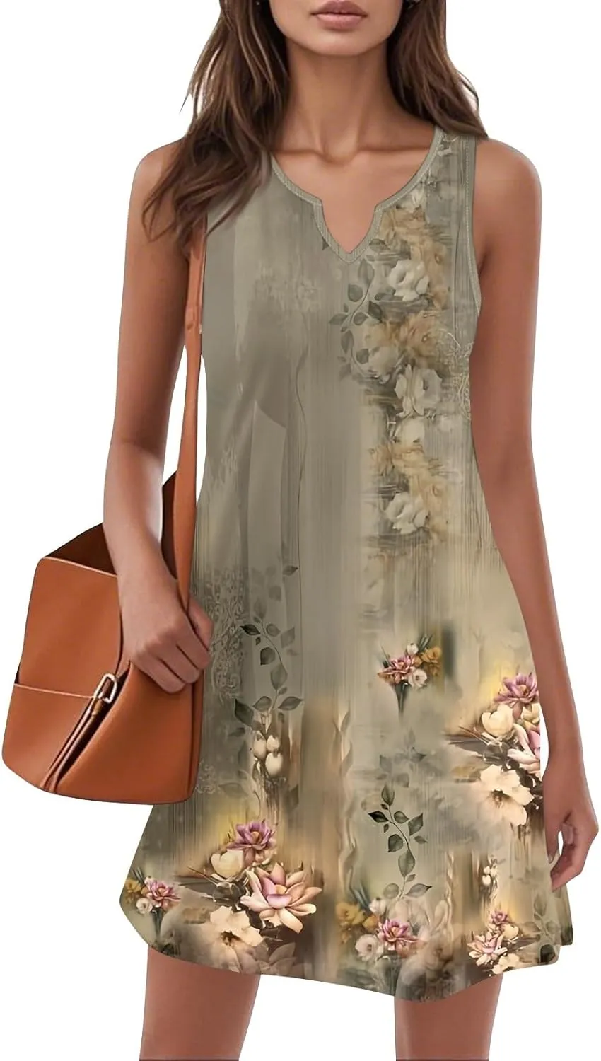 Plus Size Sleeveless Trendy Sundress Ladies Summer Fitness V Neck Comfortable Dresses for Women Loose Fitting