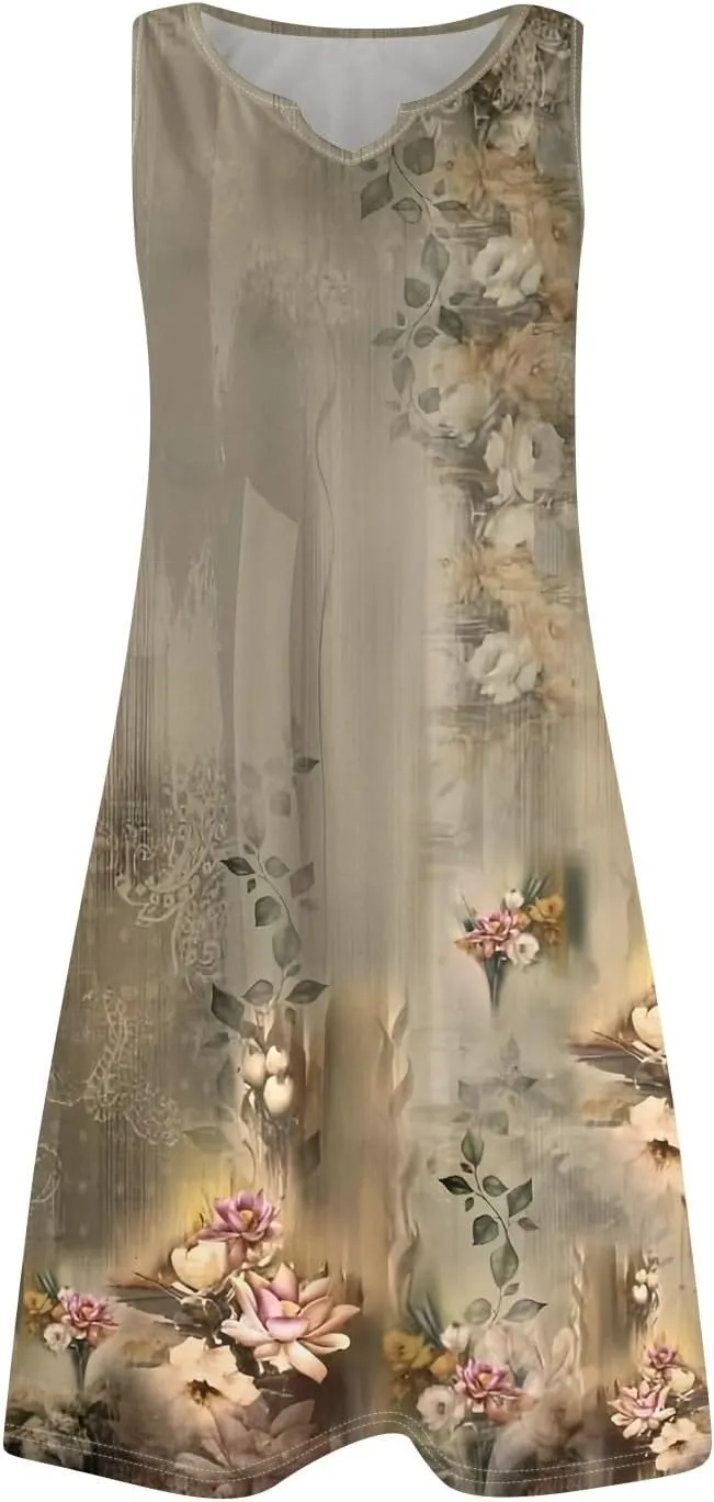Plus Size Sleeveless Trendy Sundress Ladies Summer Fitness V Neck Comfortable Dresses for Women Loose Fitting