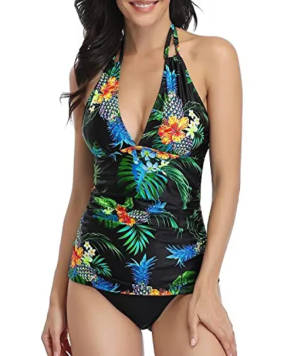 Plus Size Two Piece Halter V Neck Swimsuits