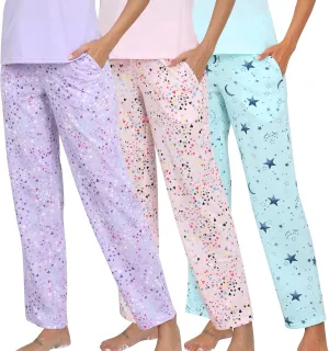 PNAEONG Pajama Pants Women 3 Pack Soft Cotton Lounge Pants Comfy Casual Pajama Bottoms with Elastic Waistband & Pockets