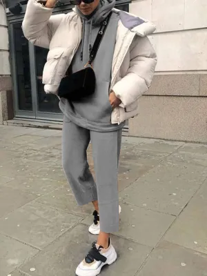Pure Color Hooded Sweater Suit