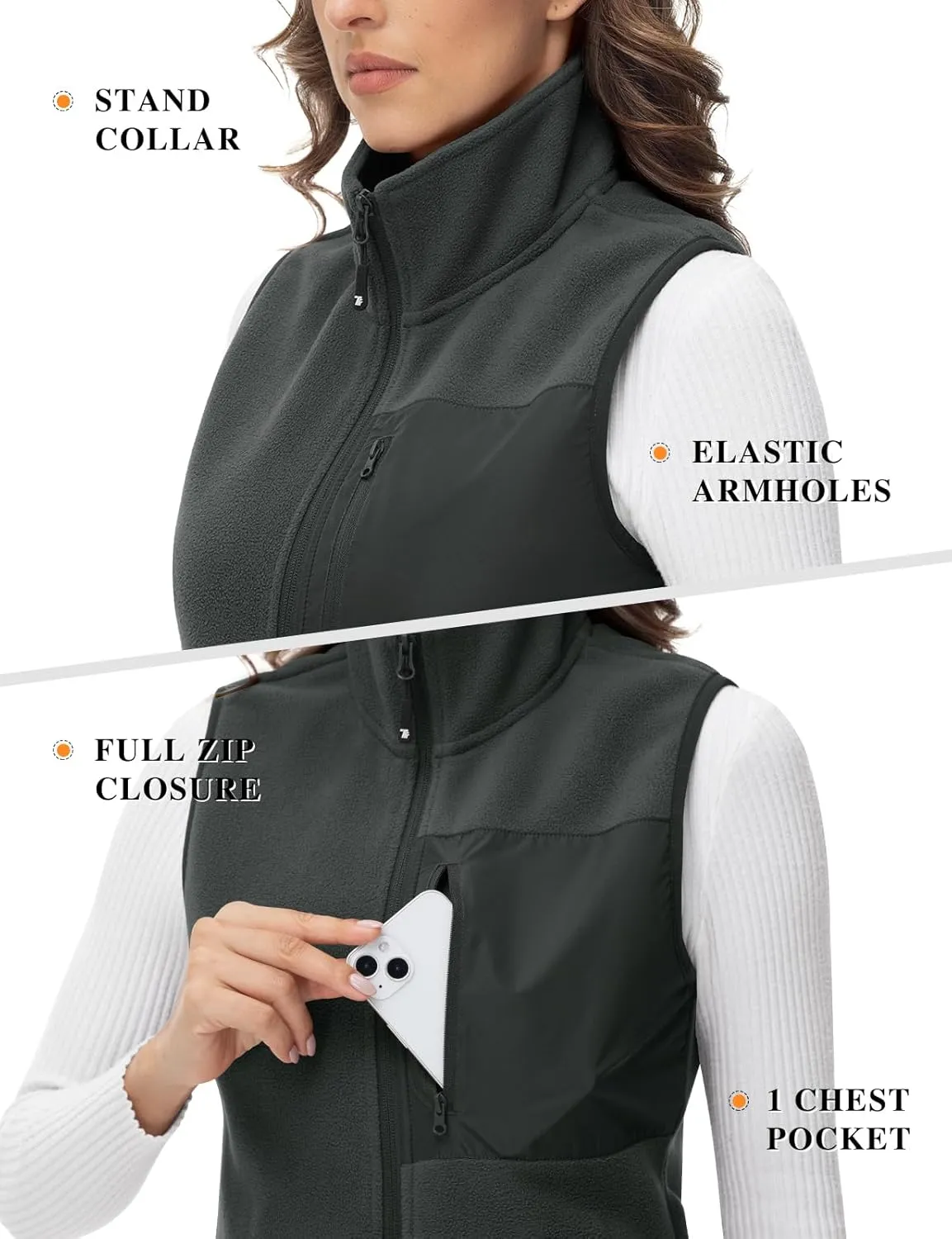 Rdruko Women's Fleece Vest Lightweight Warm Outerwear Sleeveless Jacket with 5 Pockets for Fall & Winter