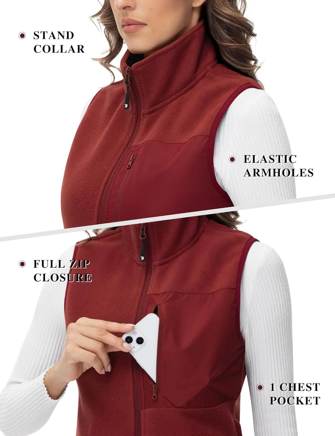 Rdruko Women's Fleece Vest Lightweight Warm Outerwear Sleeveless Jacket with 5 Pockets for Fall & Winter