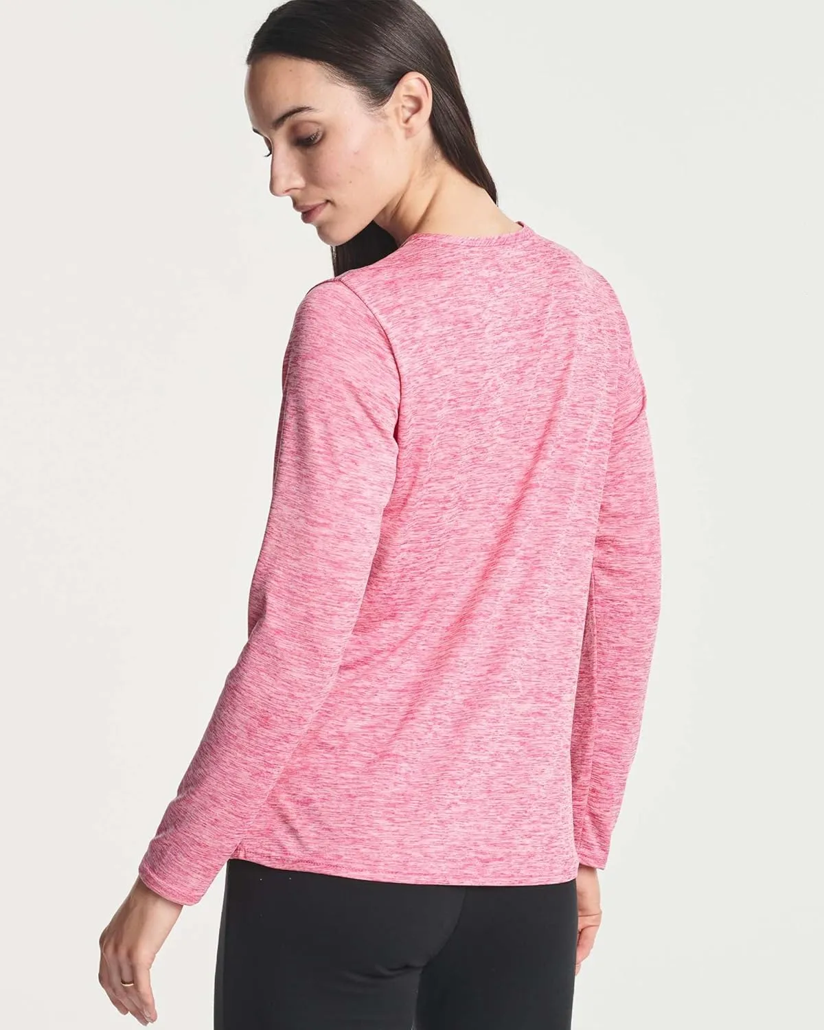 Real Essentials 4-Pack: Women's Dry-Fit Long-Sleeve V-Neck Athletic Workout Shirt (Available in Plus Size)