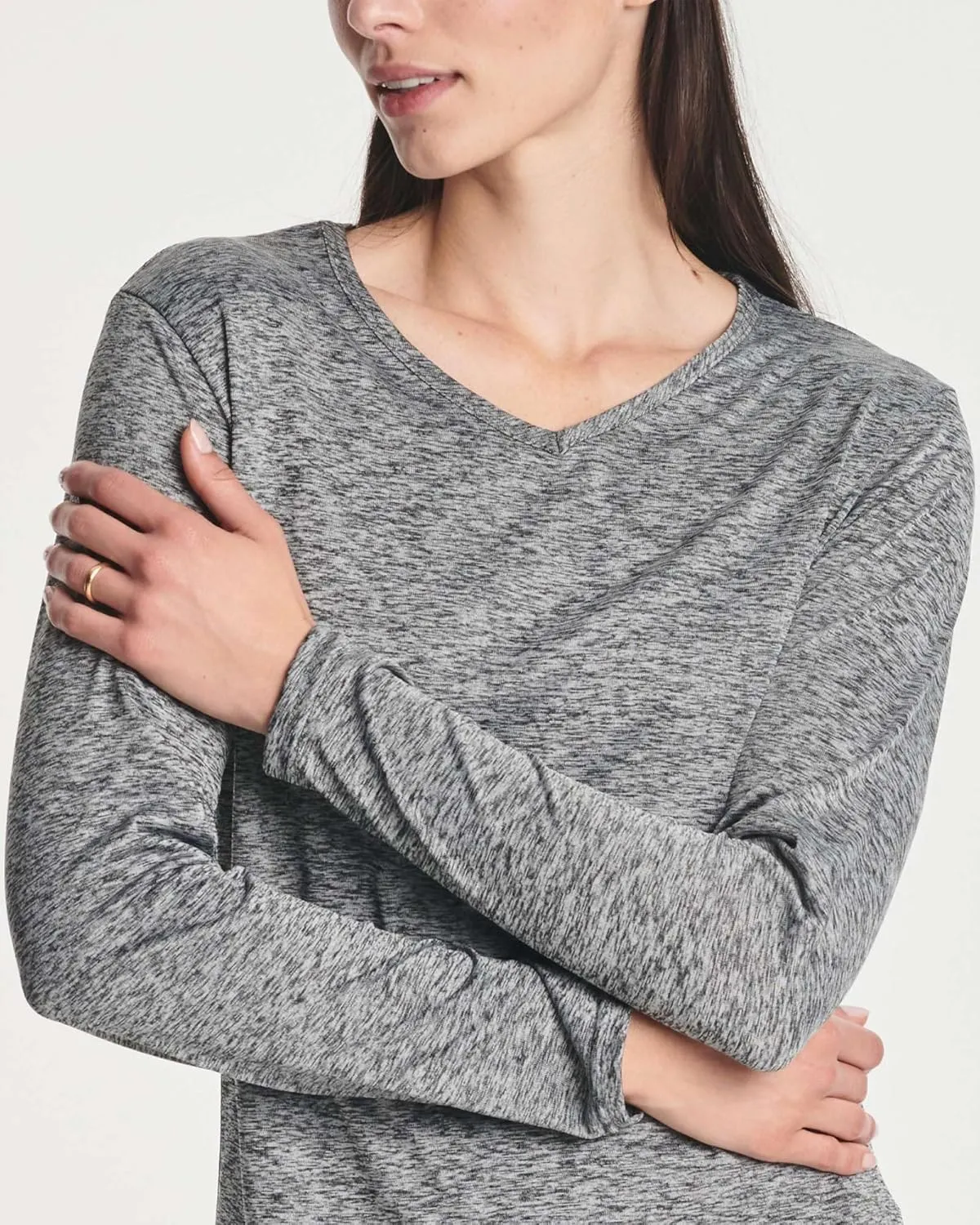 Real Essentials 4-Pack: Women's Dry-Fit Long-Sleeve V-Neck Athletic Workout Shirt (Available in Plus Size)