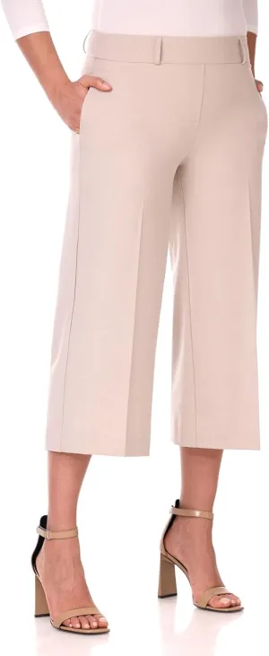 Rekucci Desk to Dinner Wide Leg Capris for Women, Flowy and Stretchy Chic Capri Pants