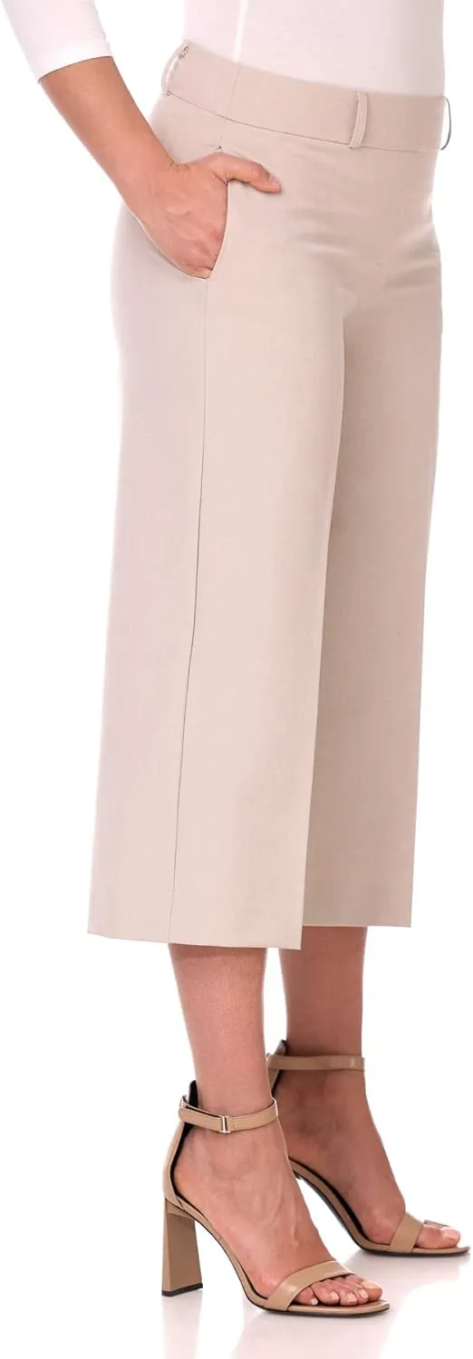 Rekucci Desk to Dinner Wide Leg Capris for Women, Flowy and Stretchy Chic Capri Pants