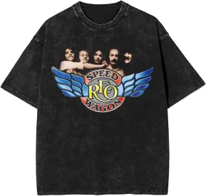 REO Rock Speedwagon Band Vintage Oversized T Shirt Novelty Round Neck Short Sleeves Tops for Unisex