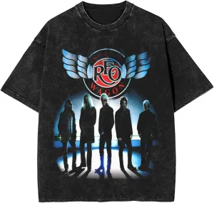 REO Rock Speedwagon Band Vintage Oversized T Shirt Novelty Round Neck Short Sleeves Tops for Unisex
