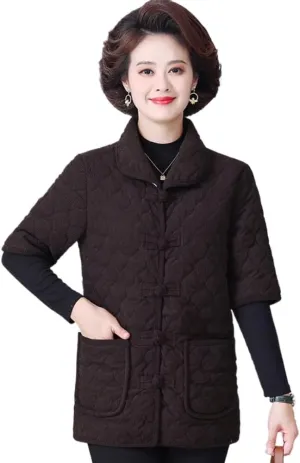 Retro suit -padded jacket for women in and winter ethnic style quilted outfit Chinese splicing cotton coat S4 Brown M
