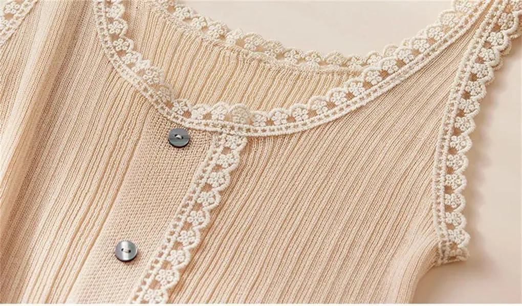 Rfmfkkg Women Silk Elegant Vest O Neck Splicing Lace Comfortable Slim Solid Knit Camisole Top