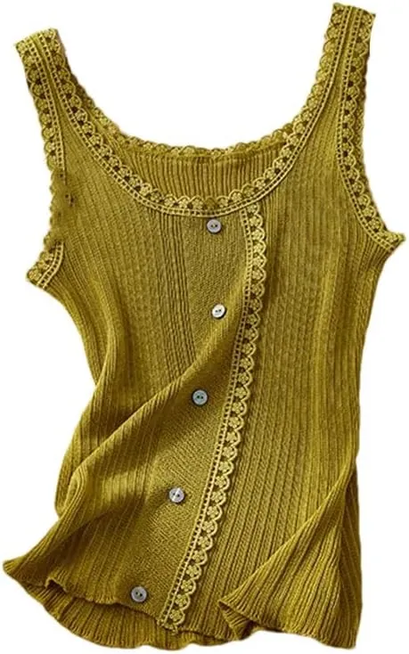 Rfmfkkg Women Silk Elegant Vest O Neck Splicing Lace Comfortable Slim Solid Knit Camisole Top