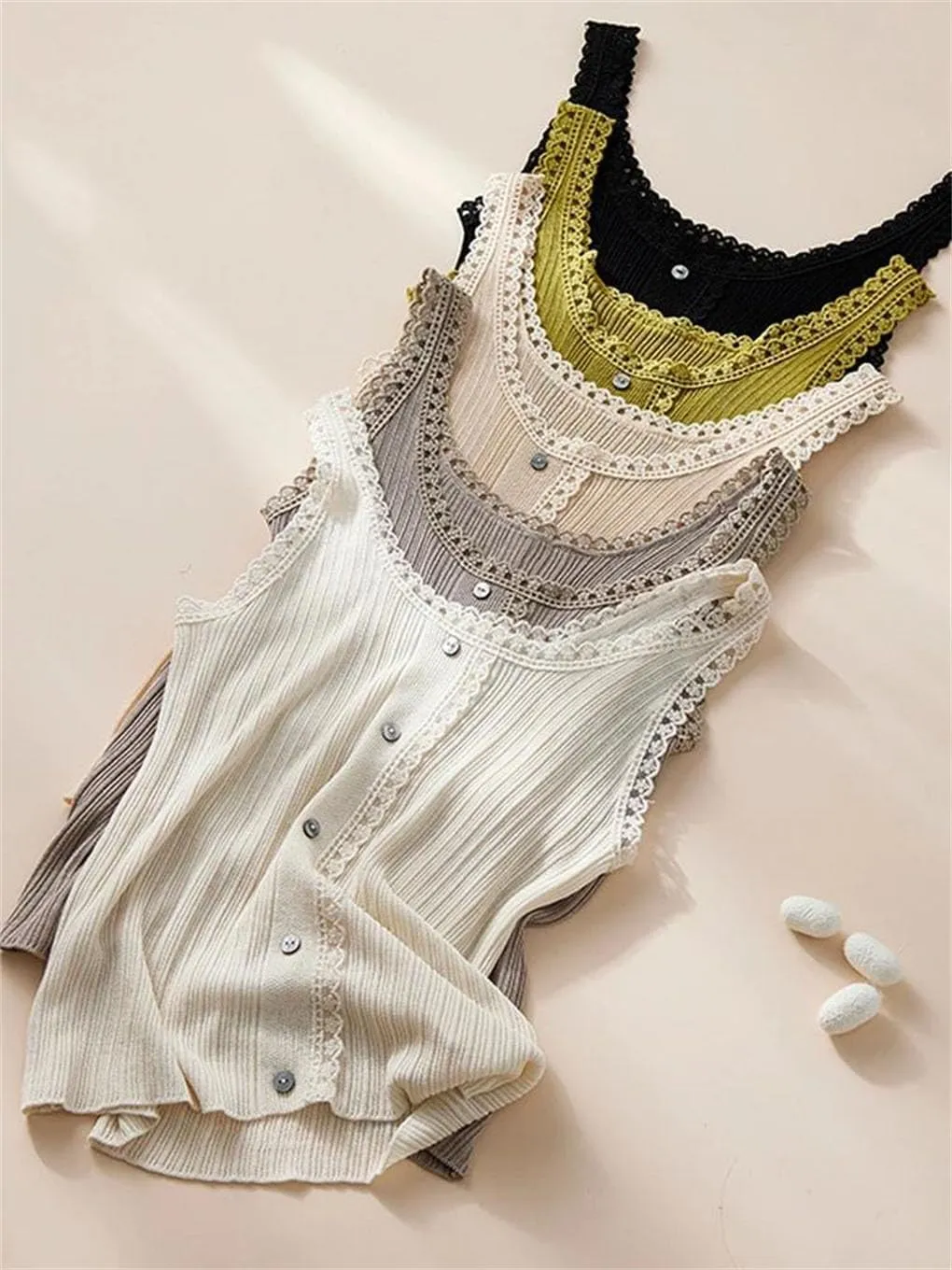 Rfmfkkg Women Silk Elegant Vest O Neck Splicing Lace Comfortable Slim Solid Knit Camisole Top