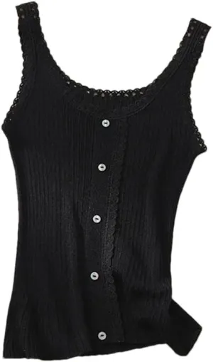 Rfmfkkg Women Silk Elegant Vest O Neck Splicing Lace Comfortable Slim Solid Knit Camisole Top