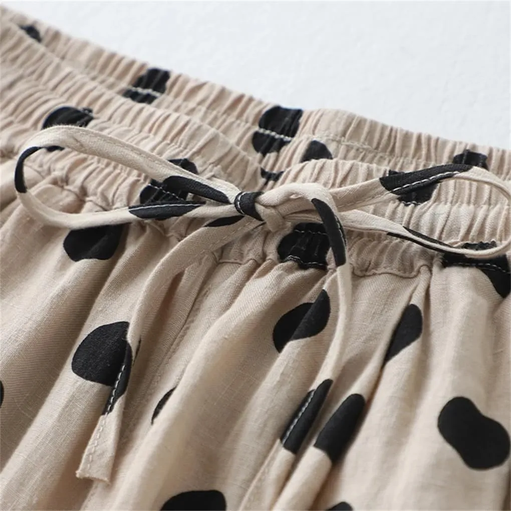 Rfmfkkg Women's Polka Dot Print Casual Elastic High Pants Waist Wide-Leg Loose Ankle-Length Pants