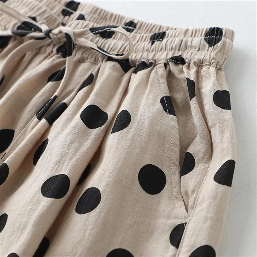 Rfmfkkg Women's Polka Dot Print Casual Elastic High Pants Waist Wide-Leg Loose Ankle-Length Pants