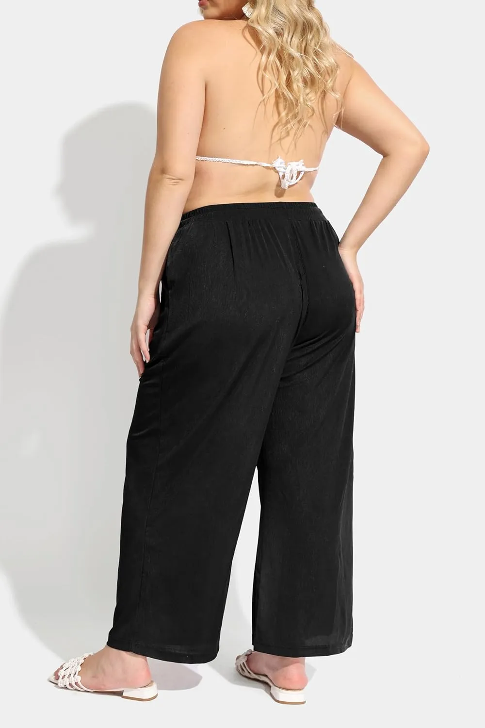 RITERA Womens Plus Size Elastic Waist Wide Leg Pants with Pockets Casual Loose High Waist Pleated Lounge Palazzo Trousers