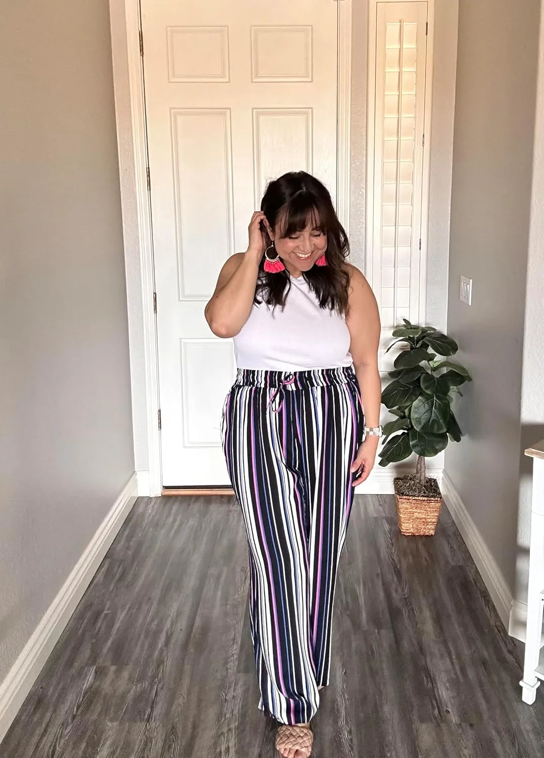 RITERA Womens Plus Size Elastic Waist Wide Leg Pants with Pockets Casual Loose High Waist Pleated Lounge Palazzo Trousers