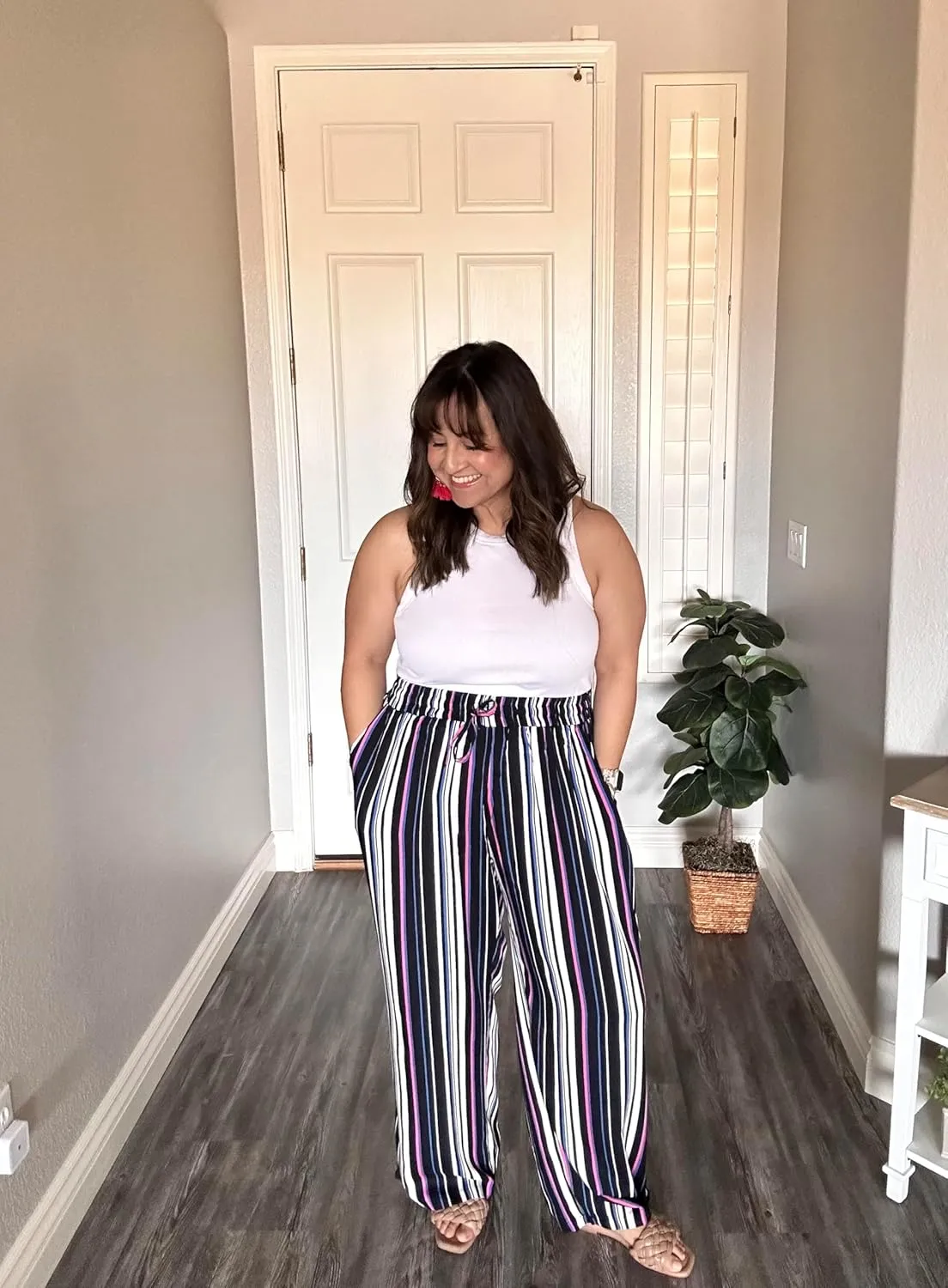 RITERA Womens Plus Size Elastic Waist Wide Leg Pants with Pockets Casual Loose High Waist Pleated Lounge Palazzo Trousers
