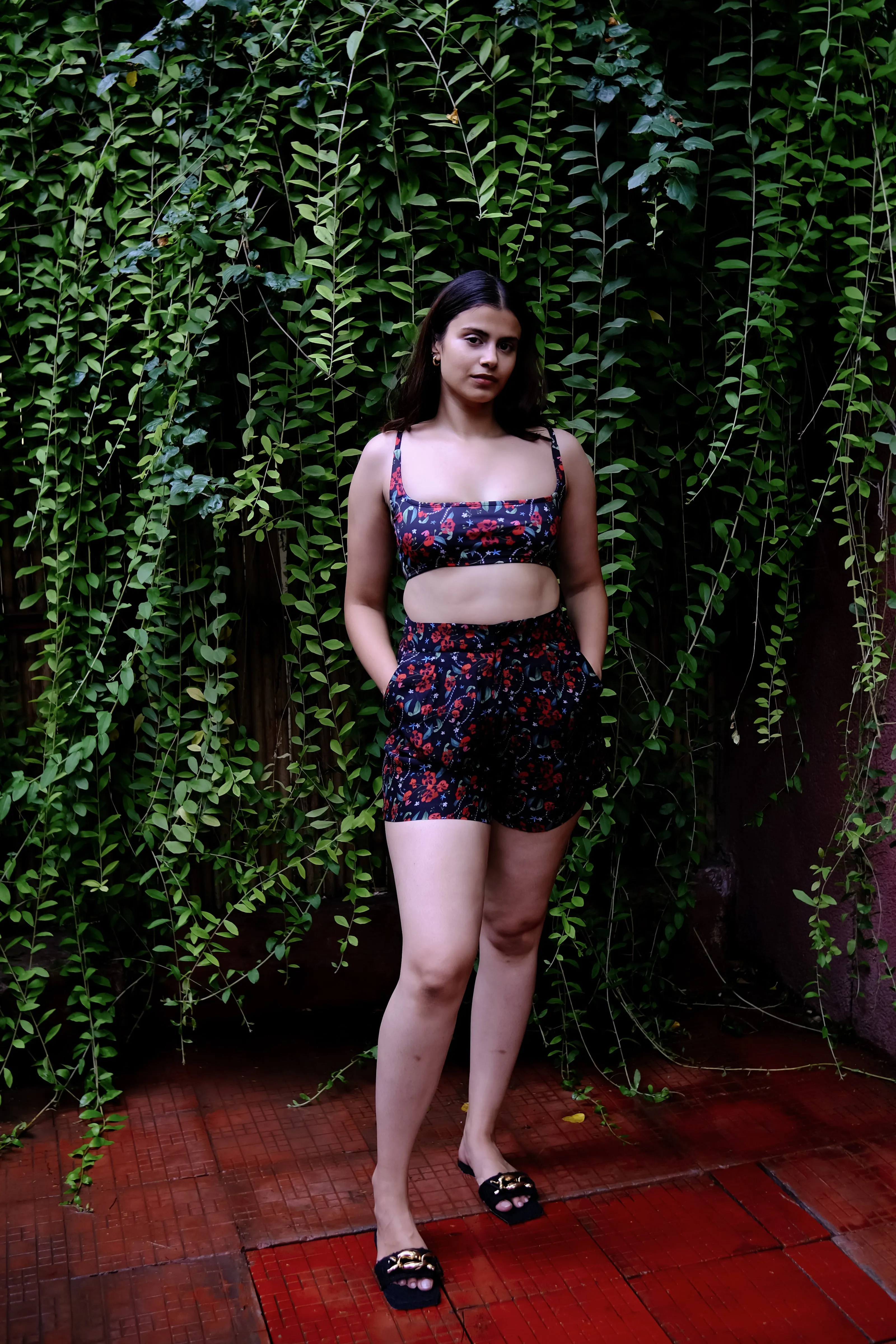 Royal Poinciana High Waist Shorts With Side Pockets