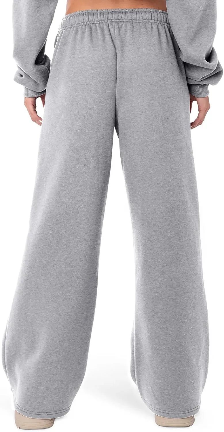RUEWEY Women's Baggy Sweatpants Solid Color Drawstring High Waist Wide Leg Trousers Athletic Joggers Lounge Pants