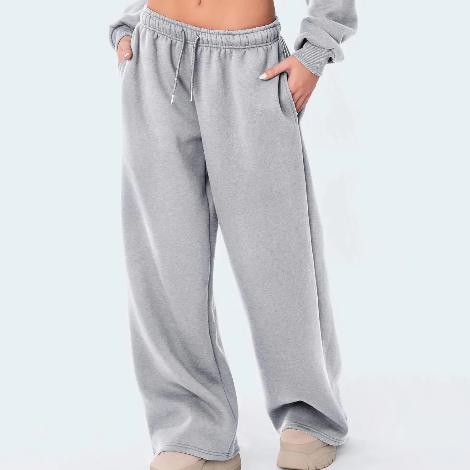 RUEWEY Women's Baggy Sweatpants Solid Color Drawstring High Waist Wide Leg Trousers Athletic Joggers Lounge Pants