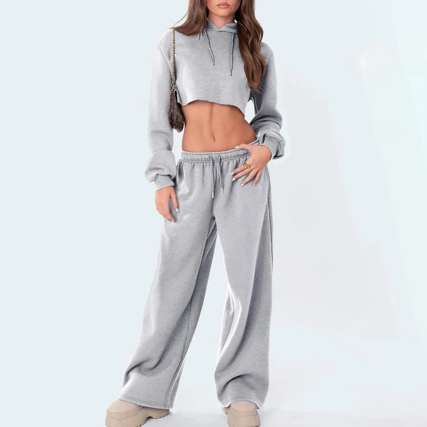 RUEWEY Women's Baggy Sweatpants Solid Color Drawstring High Waist Wide Leg Trousers Athletic Joggers Lounge Pants