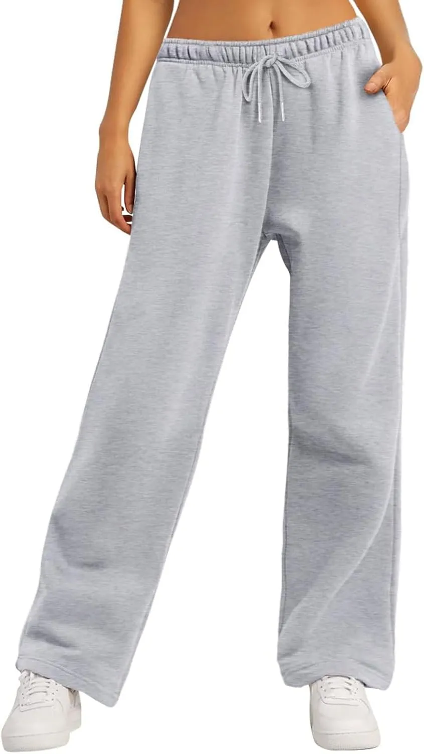 RUEWEY Women's Baggy Sweatpants Solid Color Drawstring High Waist Wide Leg Trousers Athletic Joggers Lounge Pants