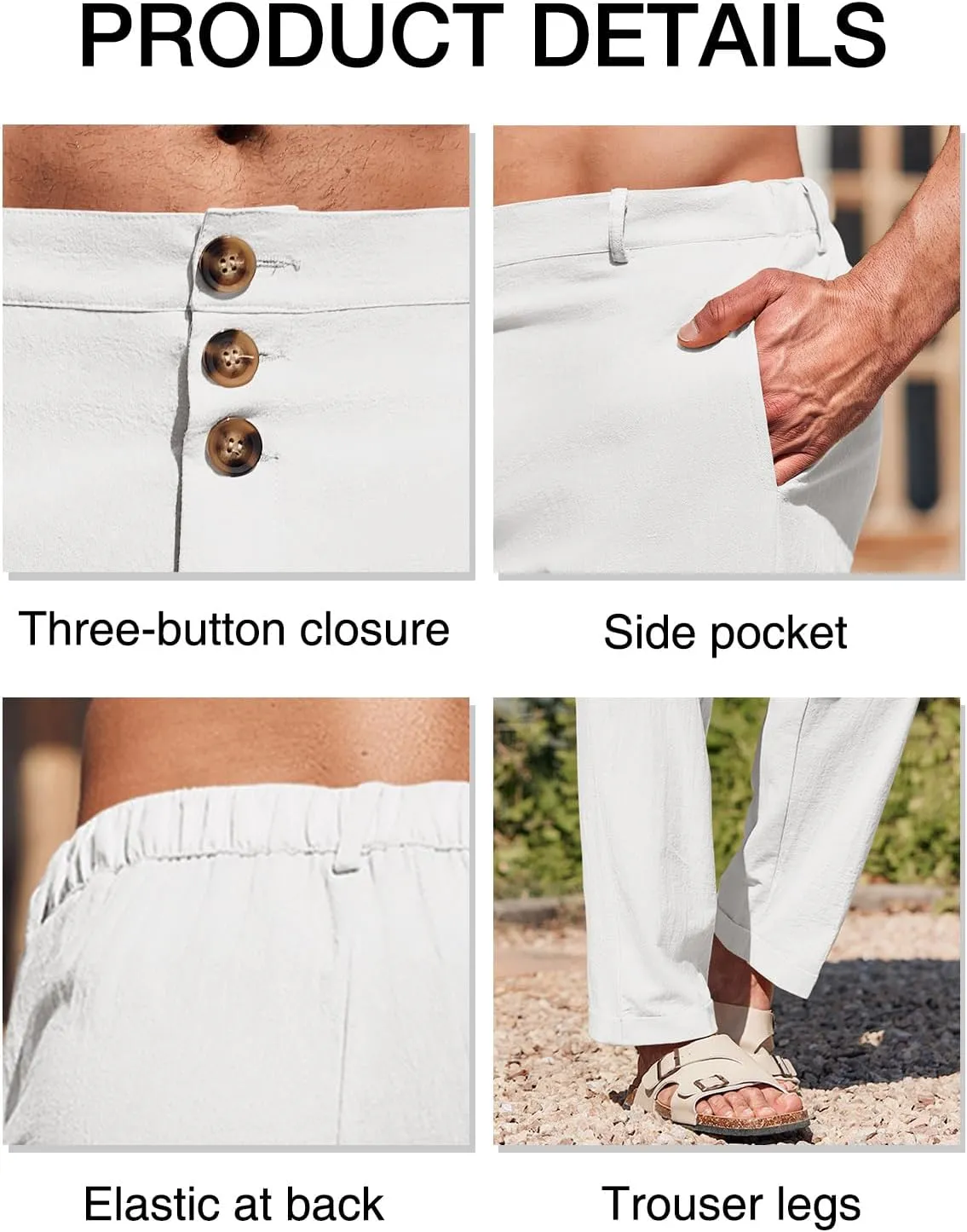 Runcati Mens Cotton Linen Pants Elastic Waist Casual Lightweight Loose Fit Beach Yoga Pants