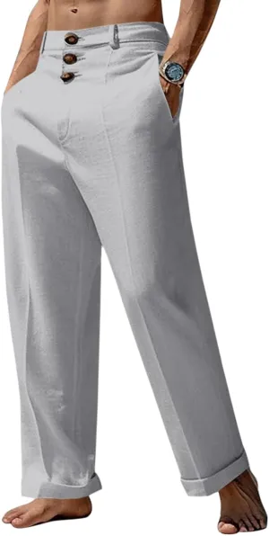 Runcati Mens Cotton Linen Pants Elastic Waist Casual Lightweight Loose Fit Beach Yoga Pants