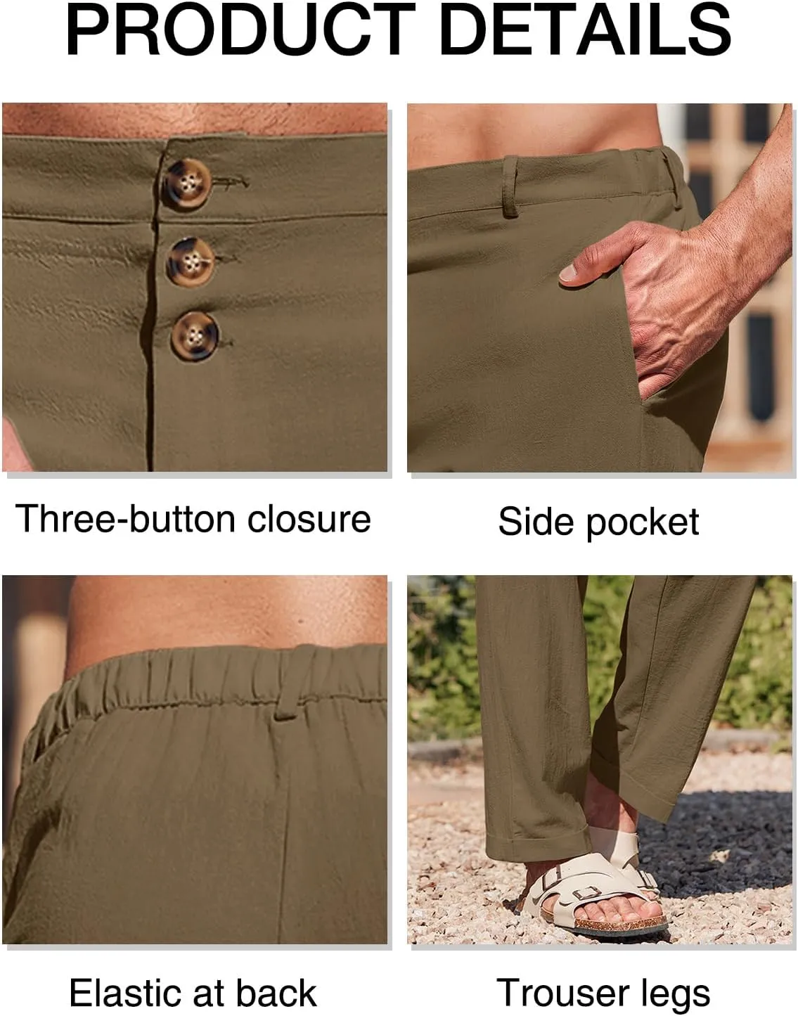 Runcati Mens Cotton Linen Pants Elastic Waist Casual Lightweight Loose Fit Beach Yoga Pants