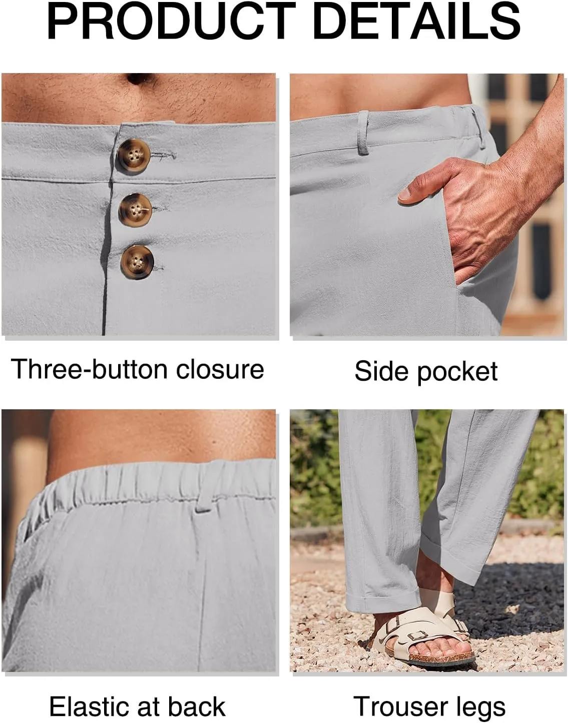 Runcati Mens Cotton Linen Pants Elastic Waist Casual Lightweight Loose Fit Beach Yoga Pants