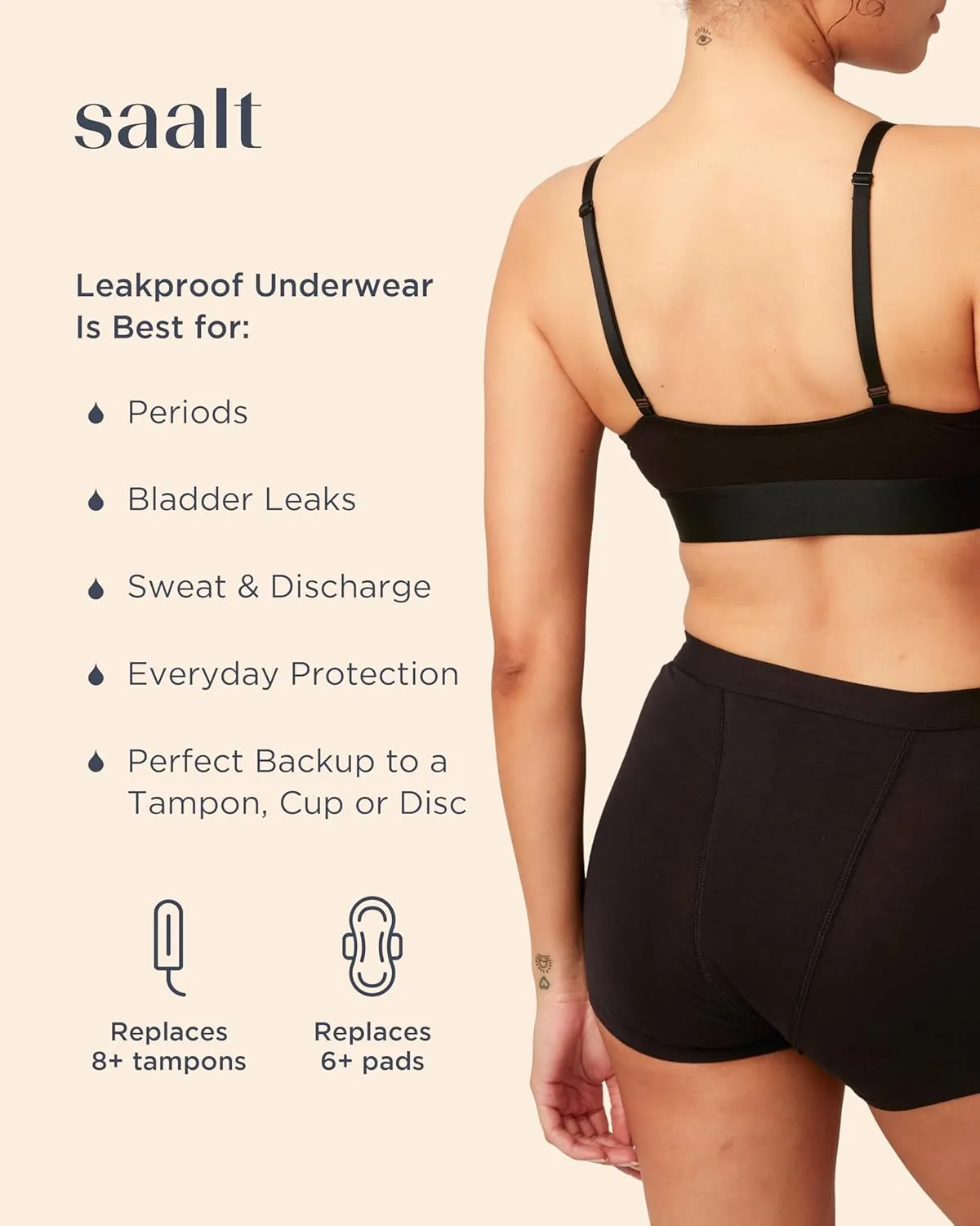 saalt Cotton Sleep Short Period Underwear- Super Absorbency - Reusable, Comfortable - Menstrual Flow, Maternity, Postpartum
