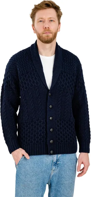 SAOL Men's Cardigan Merino Wool Knit Shawl Collar Casual Sweater with Buttons