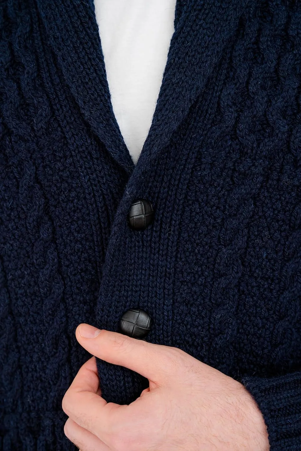 SAOL Men's Cardigan Merino Wool Knit Shawl Collar Casual Sweater with Buttons