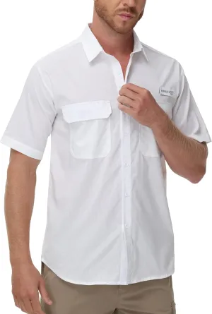 Satankud Fishing Shirts for Men Short Sleeve Sun Protection Cooling Hiking Shirt for Travel Safari Camping Work