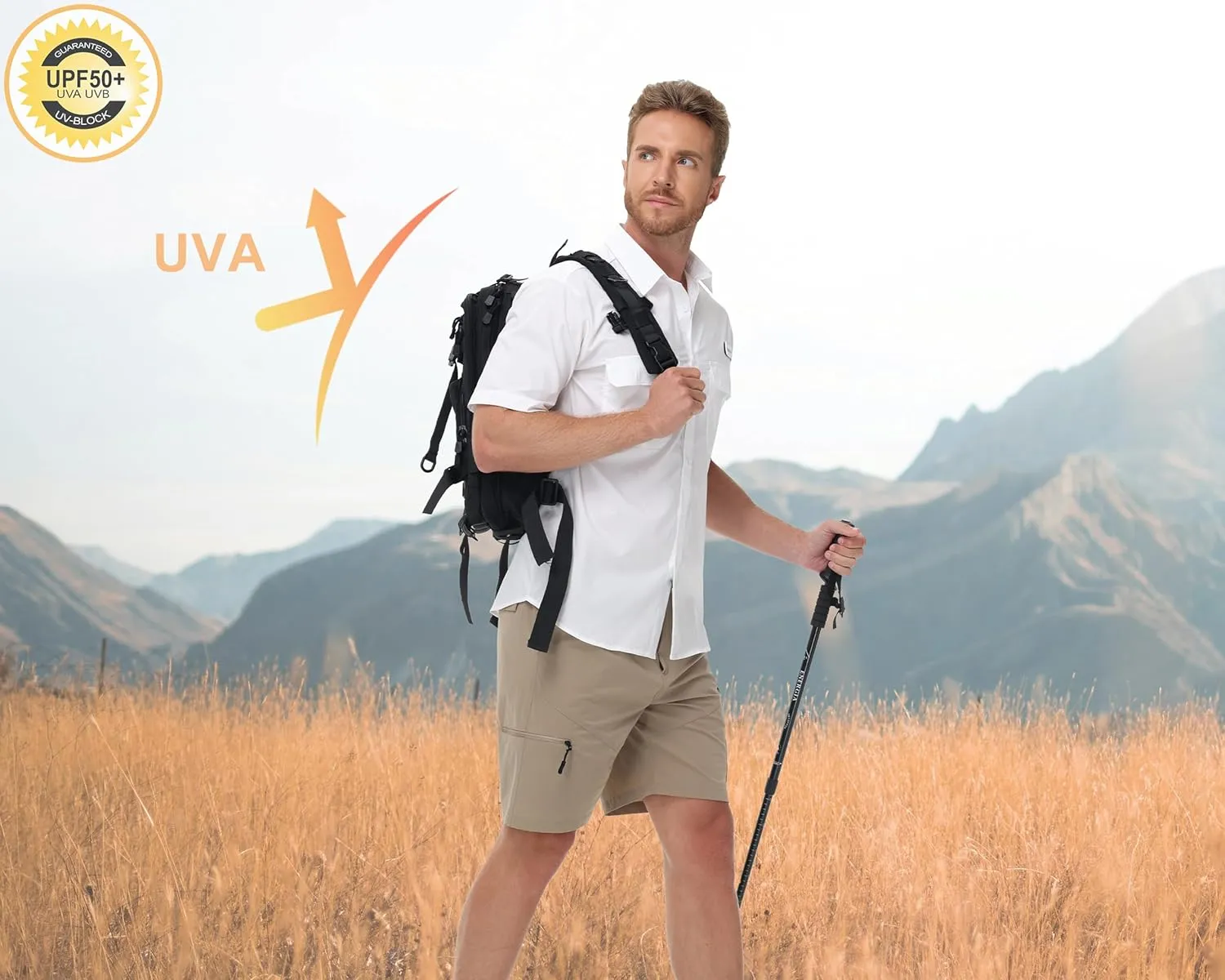 Satankud Fishing Shirts for Men Short Sleeve Sun Protection Cooling Hiking Shirt for Travel Safari Camping Work