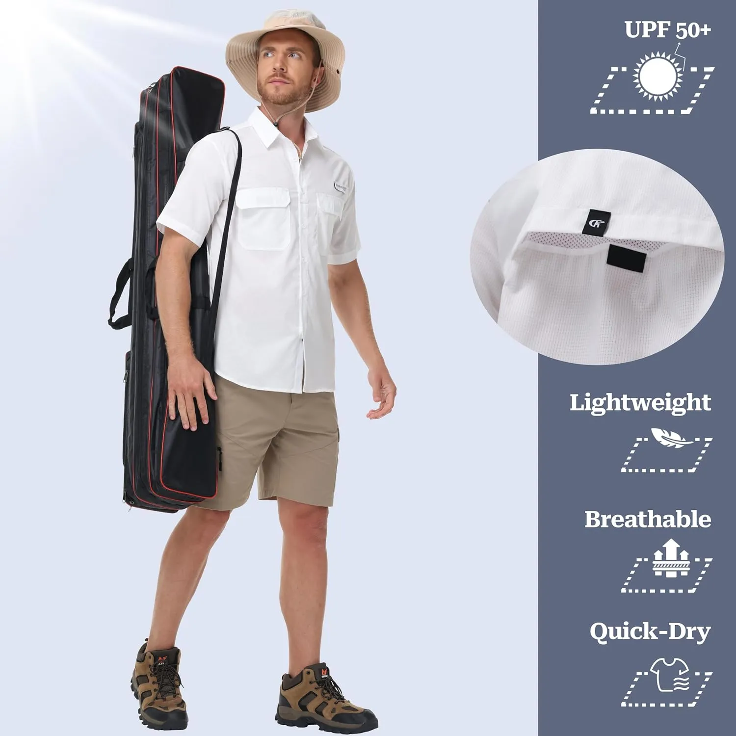 Satankud Fishing Shirts for Men Short Sleeve Sun Protection Cooling Hiking Shirt for Travel Safari Camping Work