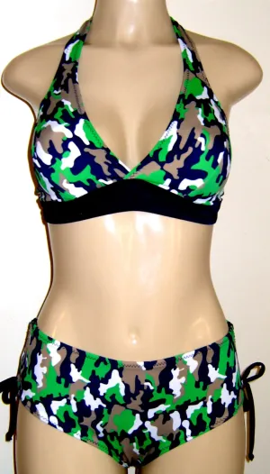 Seamed Halter Bikini Top and Adjustable Tie Side Swimwear Bottom