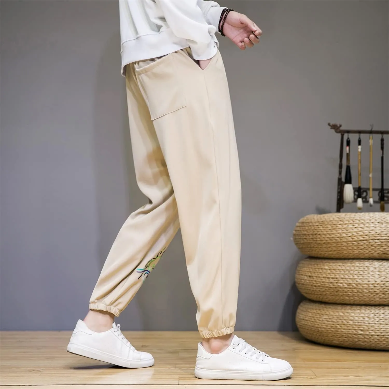 Seidarise Men's Linen Harem Pant Japanese Hip Hop Sweatpants Harem Pants Sports