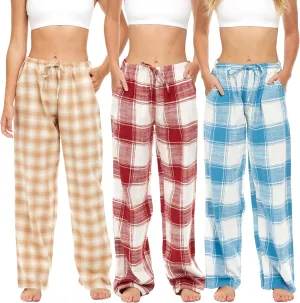 Sexy Basics Women's Lounge & Sleep PJ Pants/Soft Flannel Cotton Brush Long Pants - 3 Pack