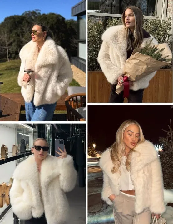 Shiyifa Faux Fur Coat for Women Fluffy Faux Fur Jacket Long Sleeve Open Front Cropped Fuzzy Outerwear